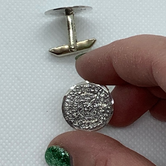 Vintage Sterling Silver 925 Aztec-Mayan Calendar Cufflinks - Picture 3 of 7